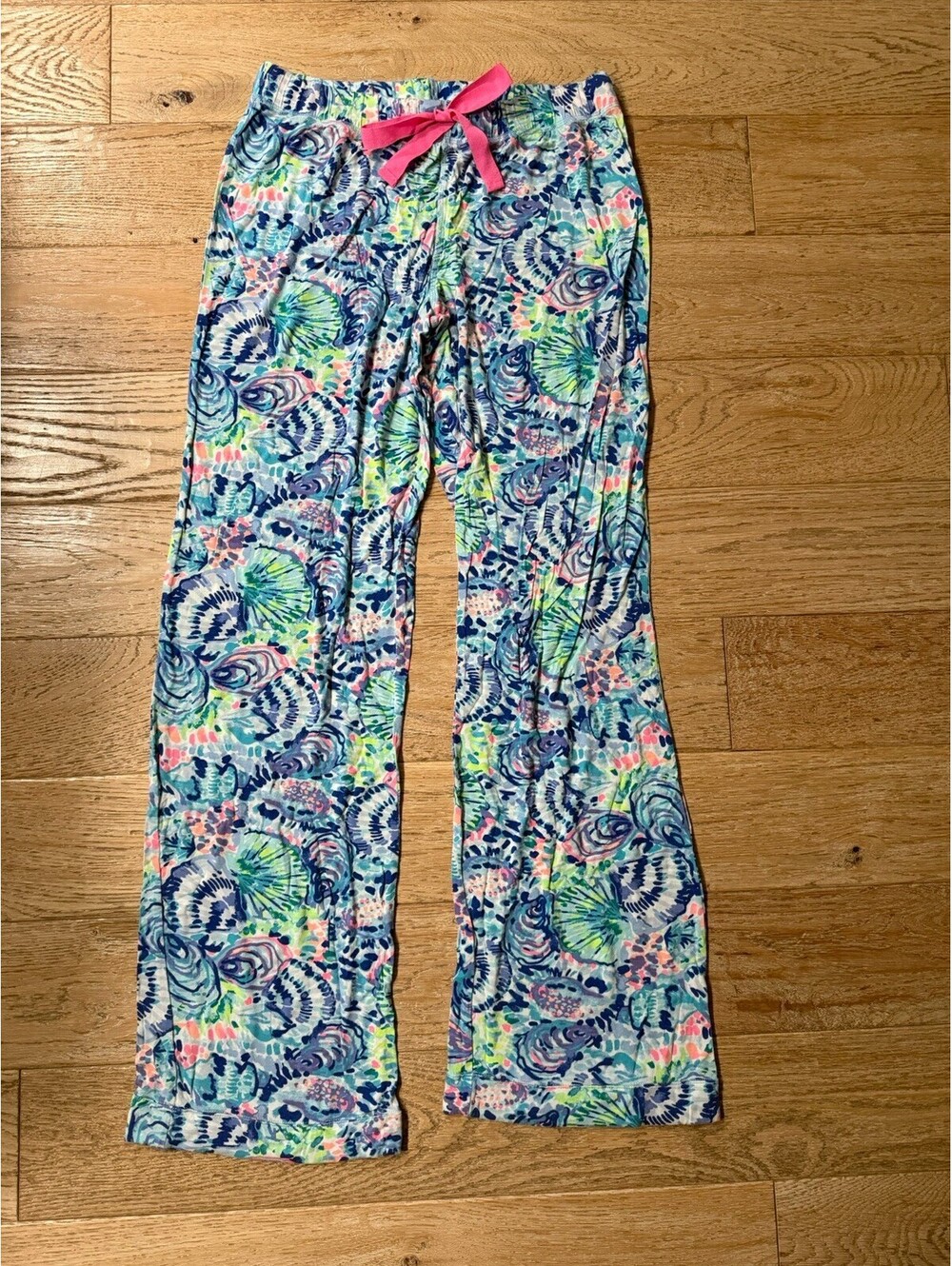 Lily Pulitzer Viscose Pajama Pants Women's Size S Blue Aqua Pink Green Shells